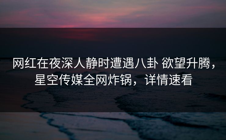 网红在夜深人静时遭遇八卦 欲望升腾，星空传媒全网炸锅，详情速看